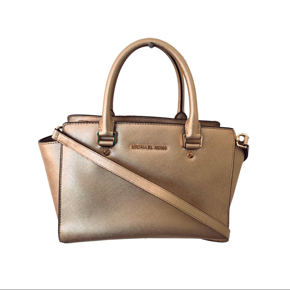 Michael Kors MK Gold Leather Medium Selma Handbag